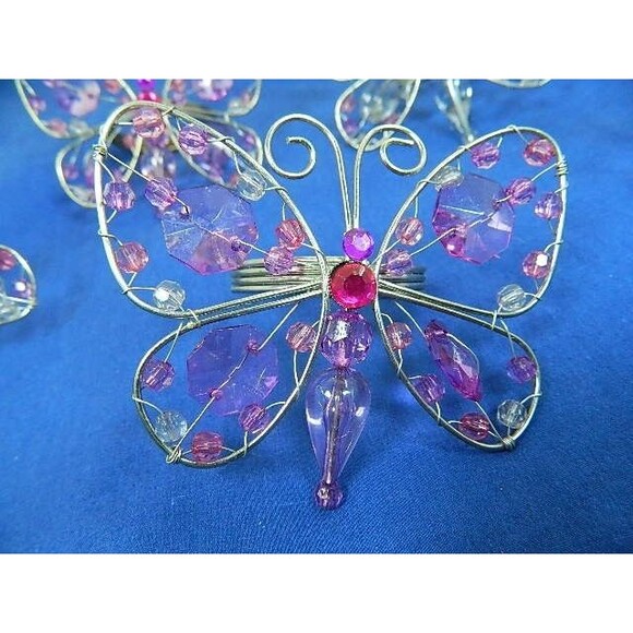 Butterfly Napkin Rings Lot of 5 Silver Tone Wire with Multicolored Beads - Picture 2 of 10